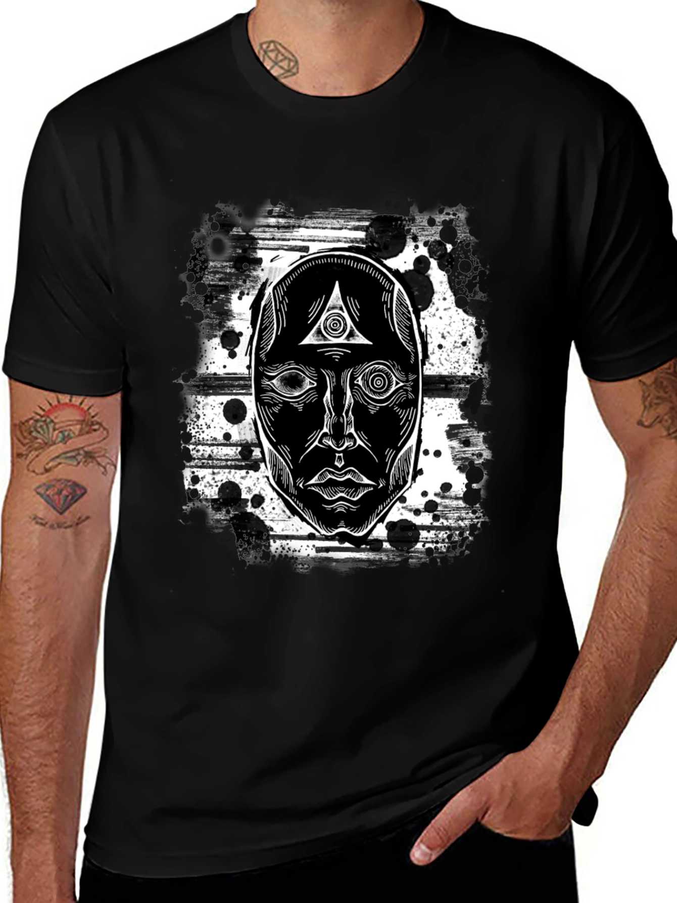 Mystic Face Graphic Black T-Shirt - Unique Design