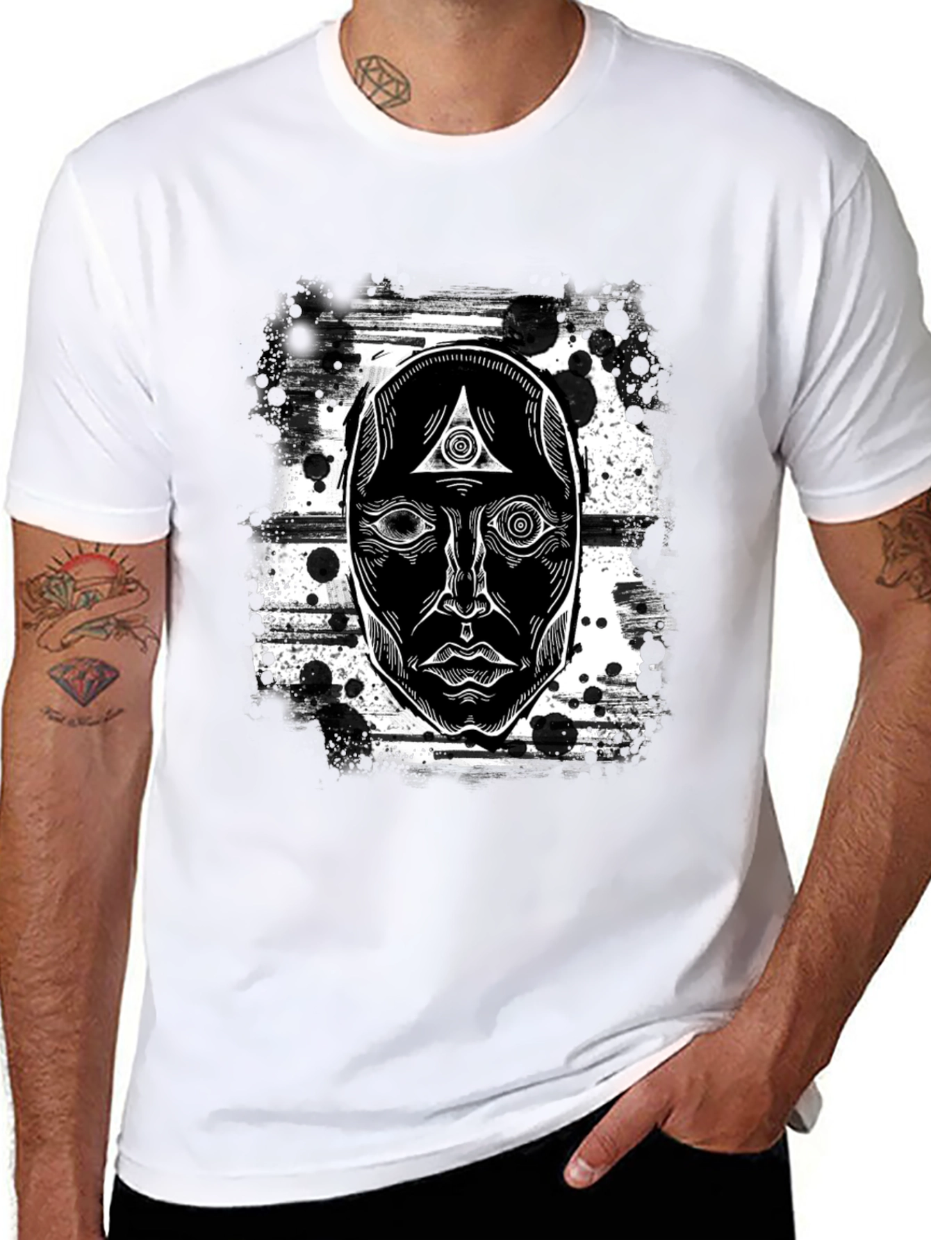 Mystic Face Graphic Black T-Shirt - Unique Design