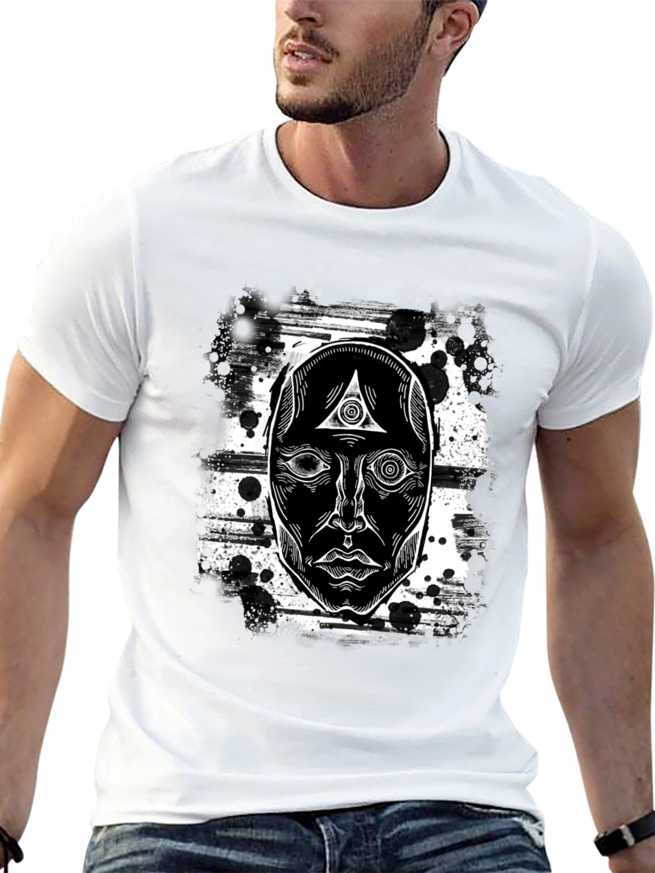 Mystic Face Graphic Black T-Shirt - Unique Design