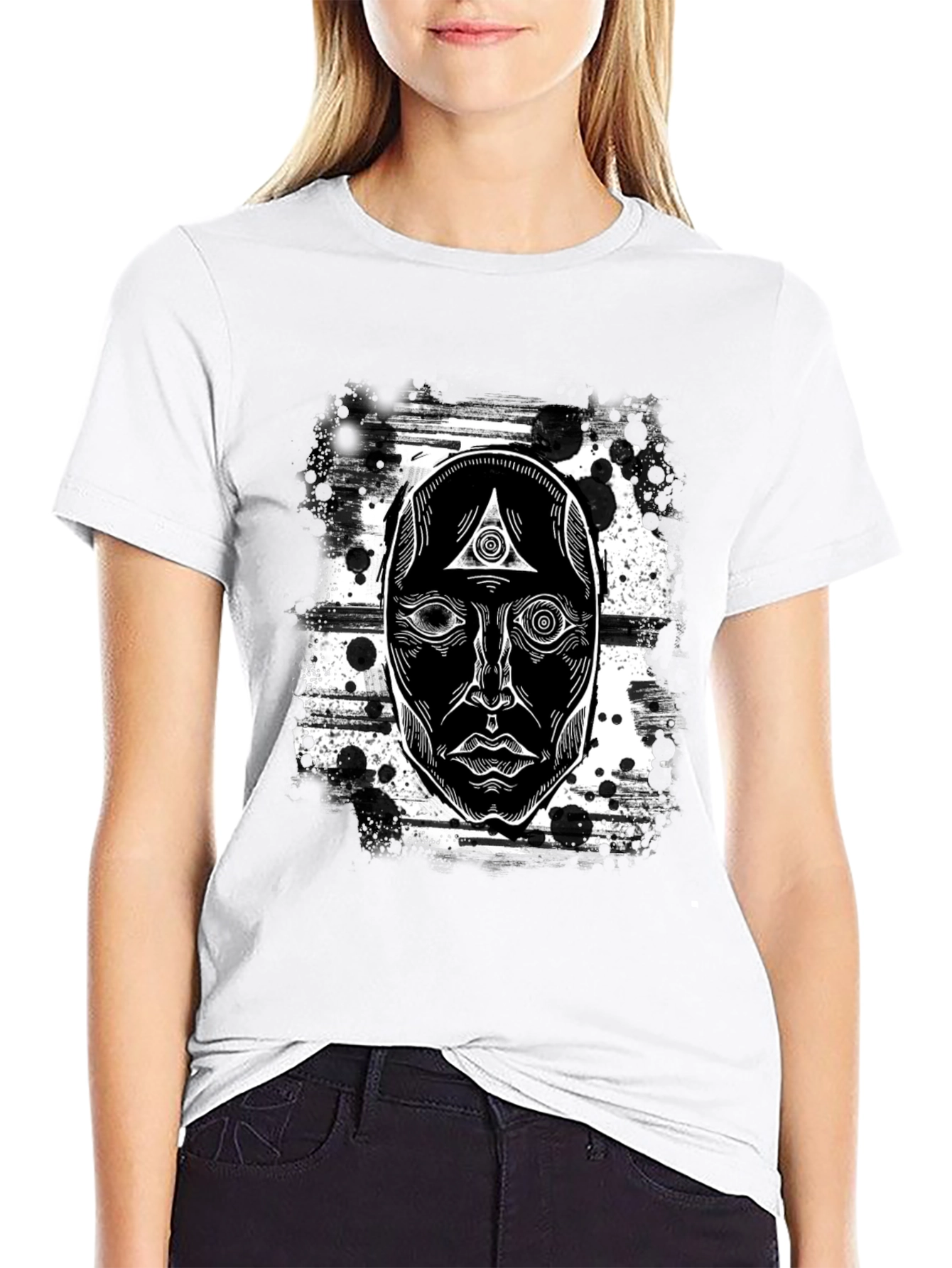 Mystic Face Graphic Black T-Shirt - Unique Design