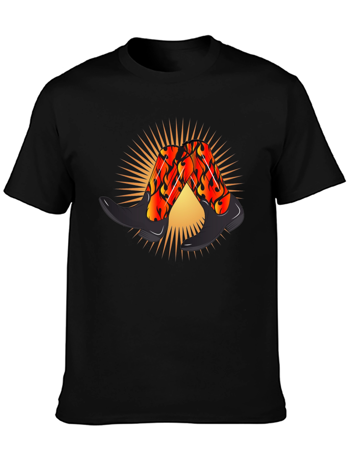 Fiery Cowboy Boots Graphic Black T-Shirt