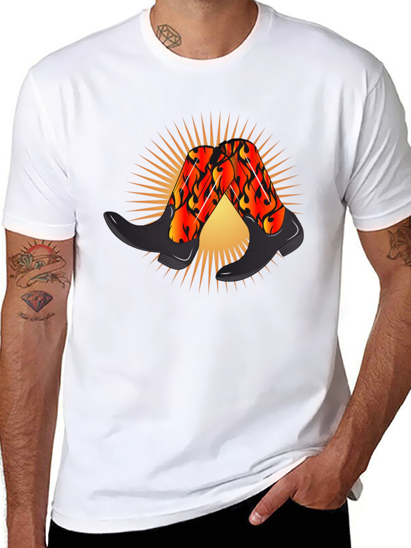 Fiery Cowboy Boots Graphic Black T-Shirt