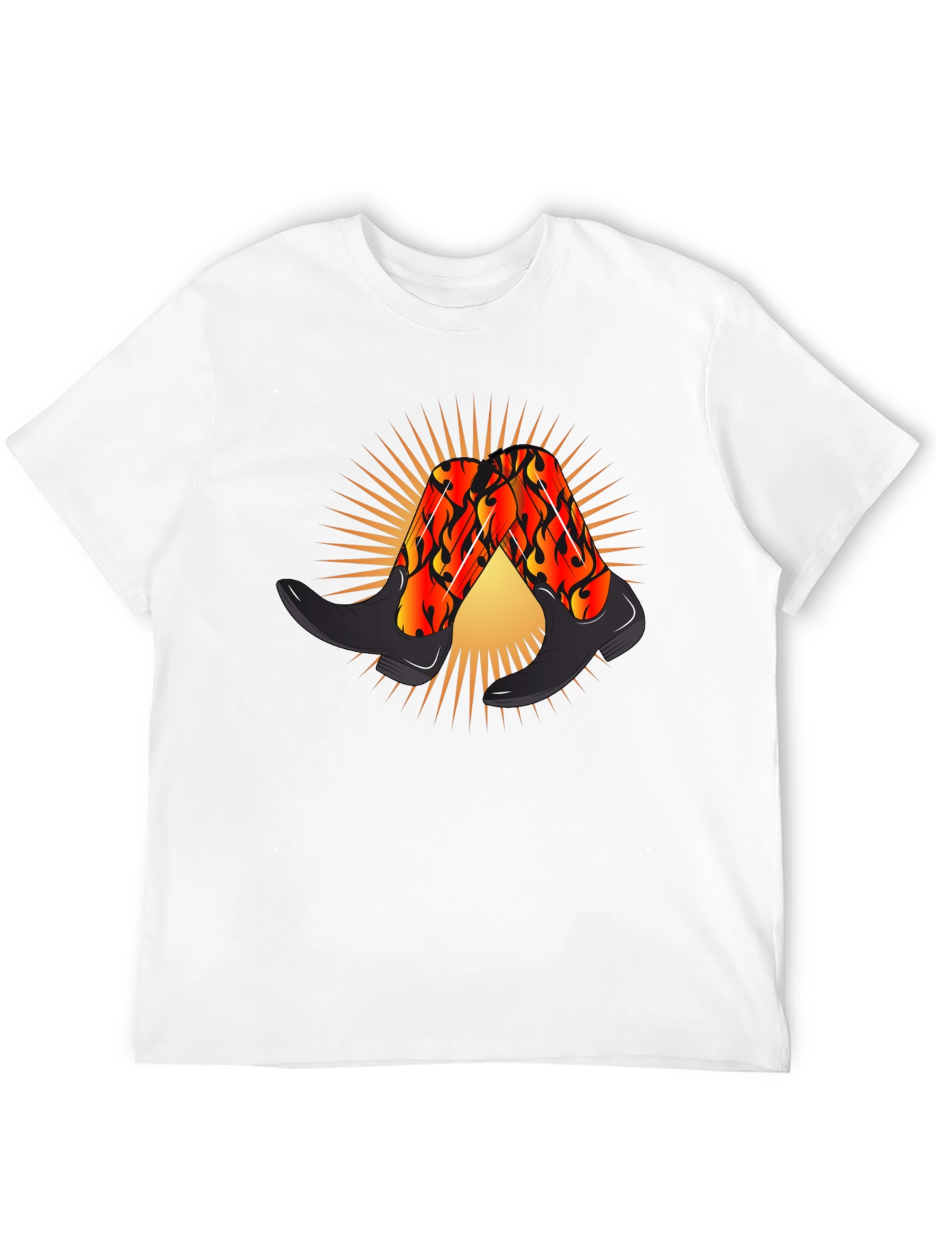 Fiery Cowboy Boots Graphic Black T-Shirt