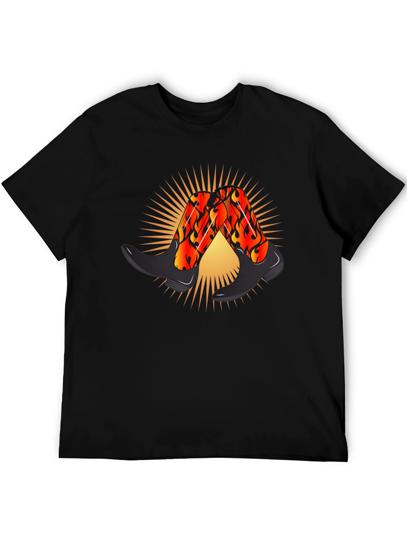 Fiery Cowboy Boots Graphic Black T-Shirt