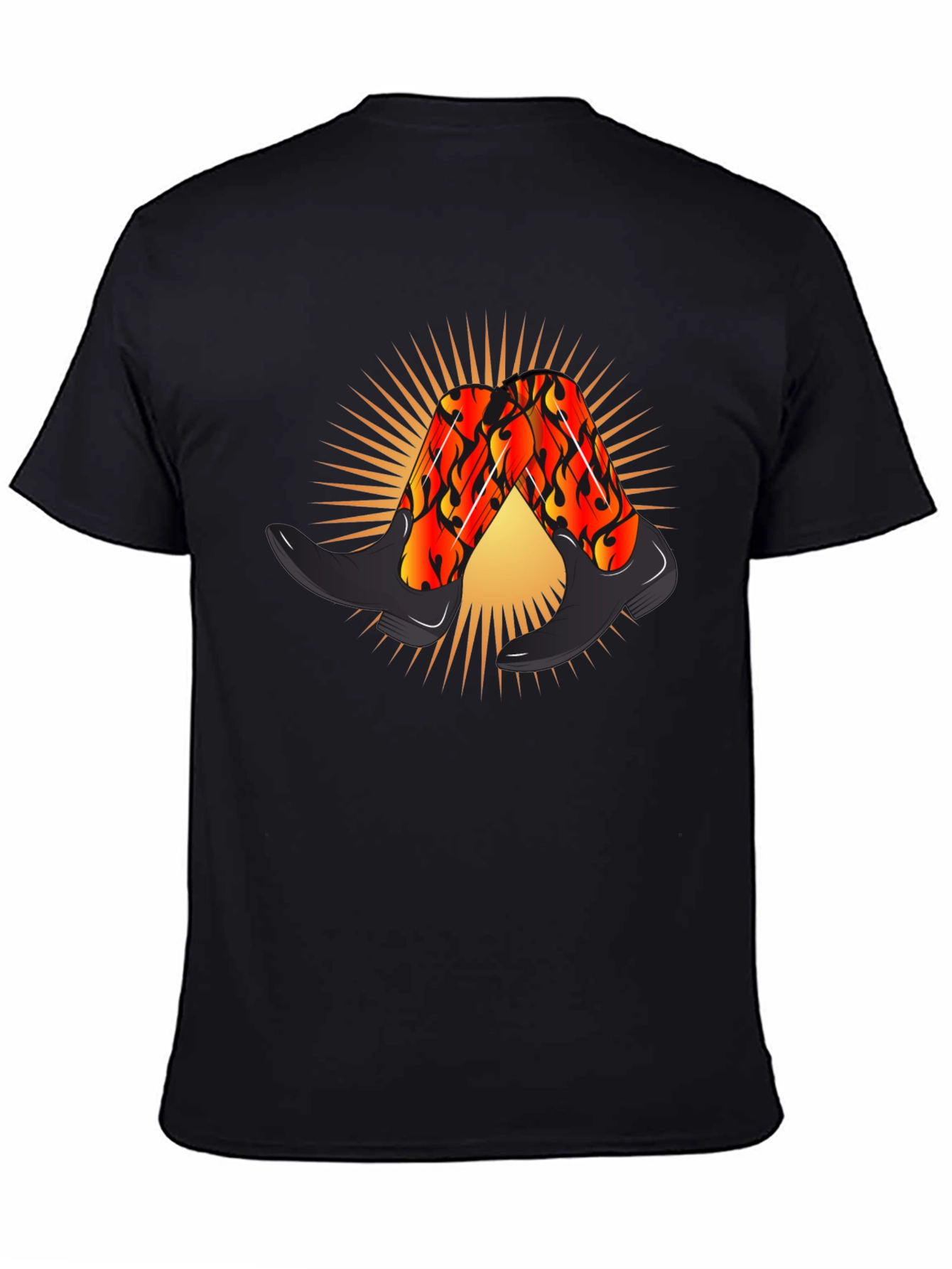 Fiery Cowboy Boots Graphic Black T-Shirt