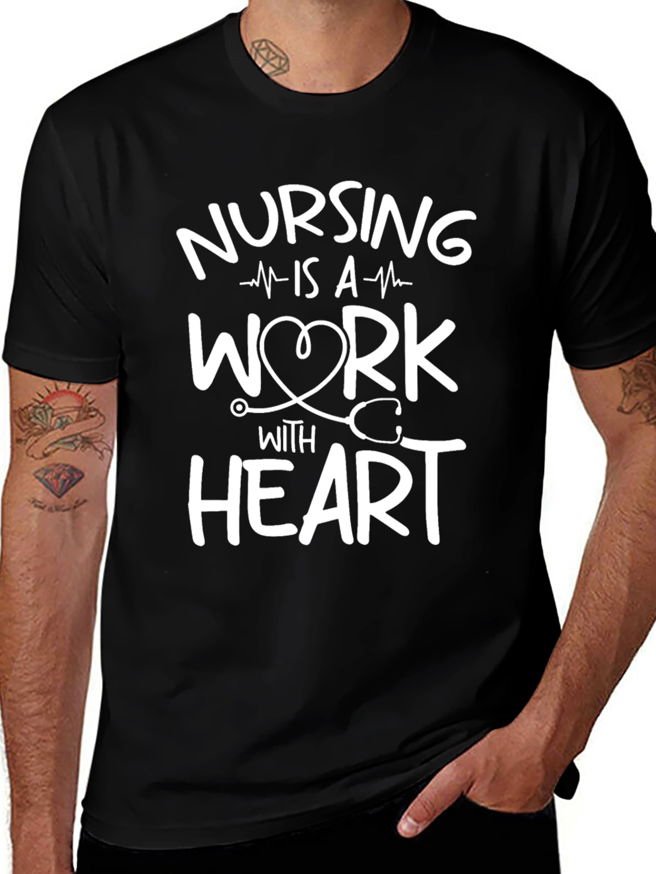 Nursing Is a Work with Heart Black T-Shirt