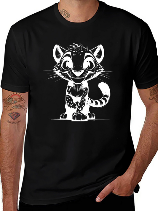 Cartoon Cat Graphic Print Black T-Shirt