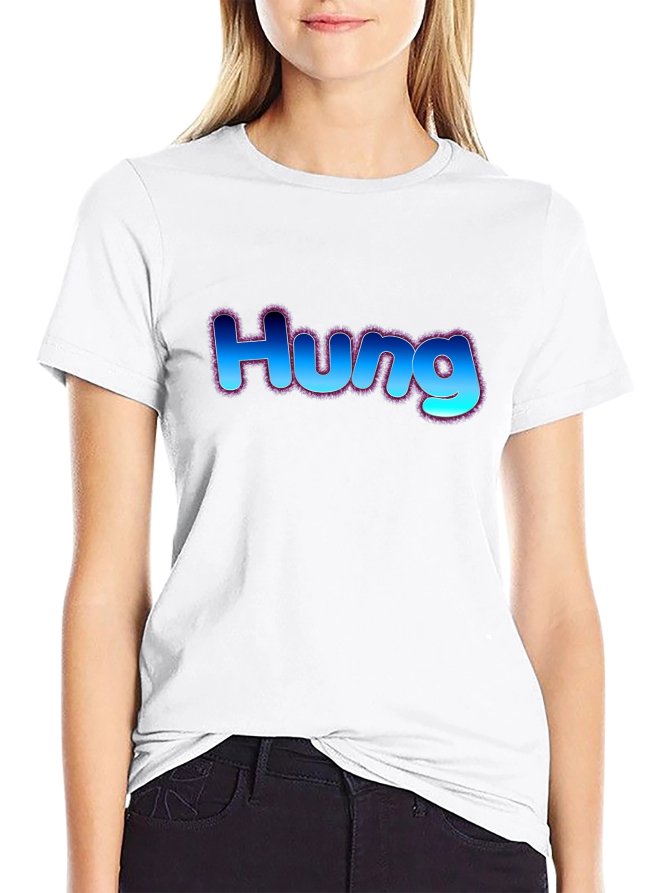 Hung T-Shirt - Bold Blue Graphic Design