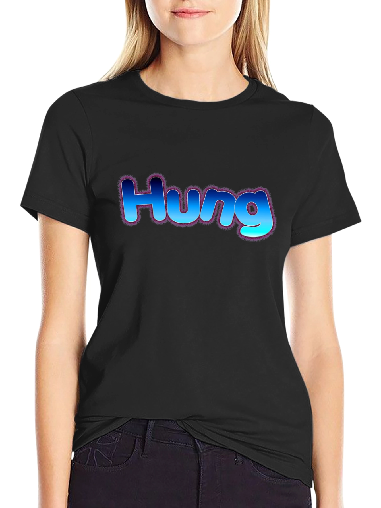 Hung T-Shirt - Bold Blue Graphic Design