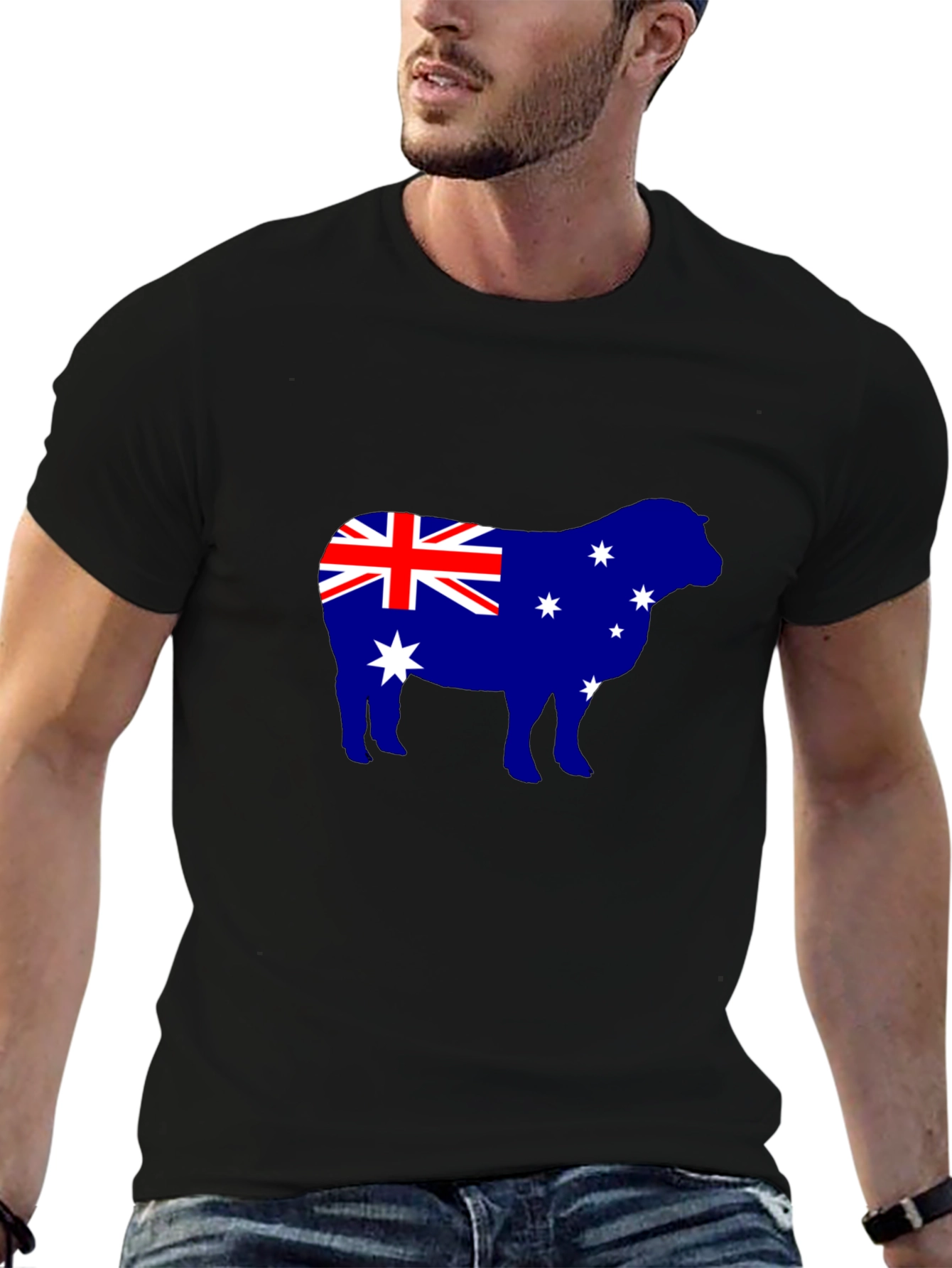 Australian Flag Sheep Graphic Tee - Black