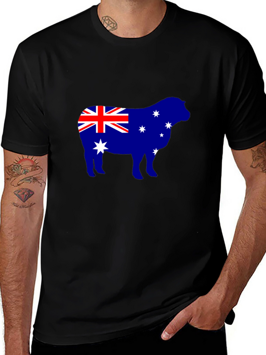 Australian Flag Sheep Graphic Tee - Black