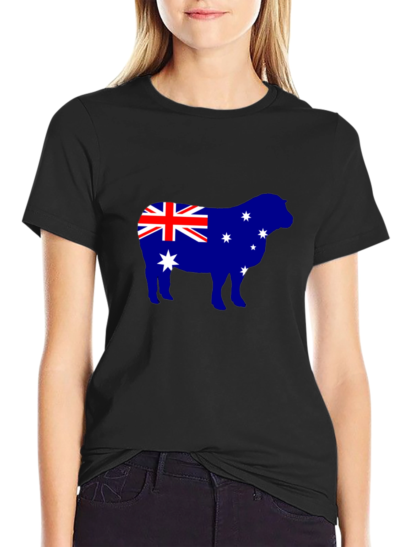 Australian Flag Sheep Graphic Tee - Black