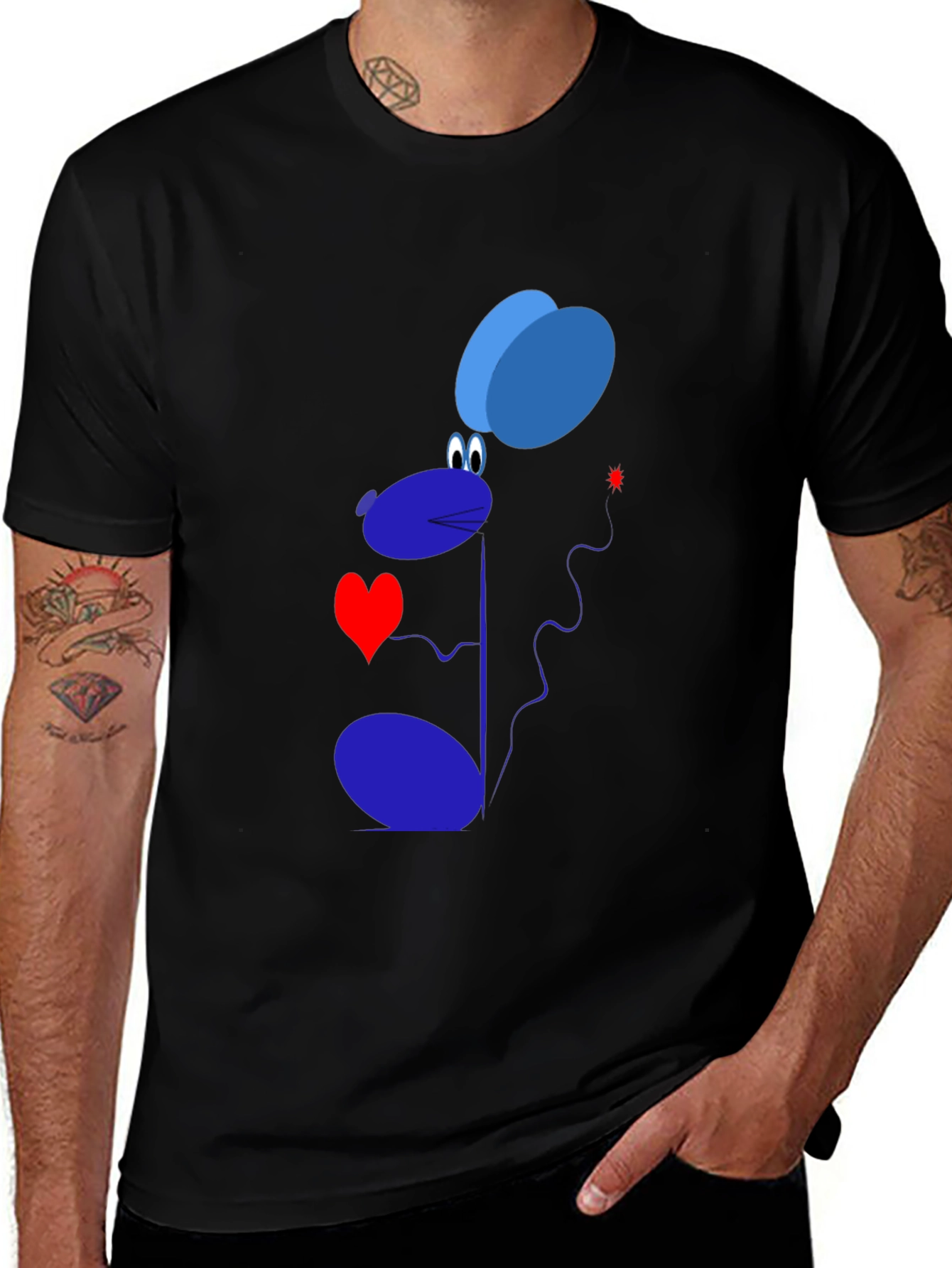 Cartoon Mouse Graphic T-Shirt - Black Cotton Tee