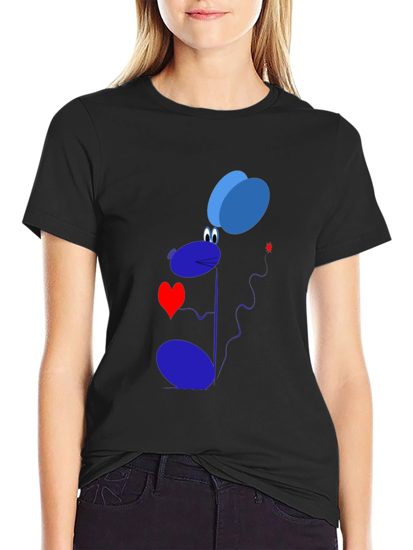 Cartoon Mouse Graphic T-Shirt - Black Cotton Tee