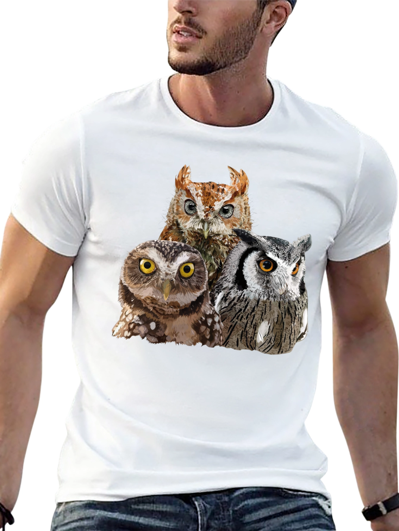Owl Trio Graphic T-Shirt - Black Cotton Tee