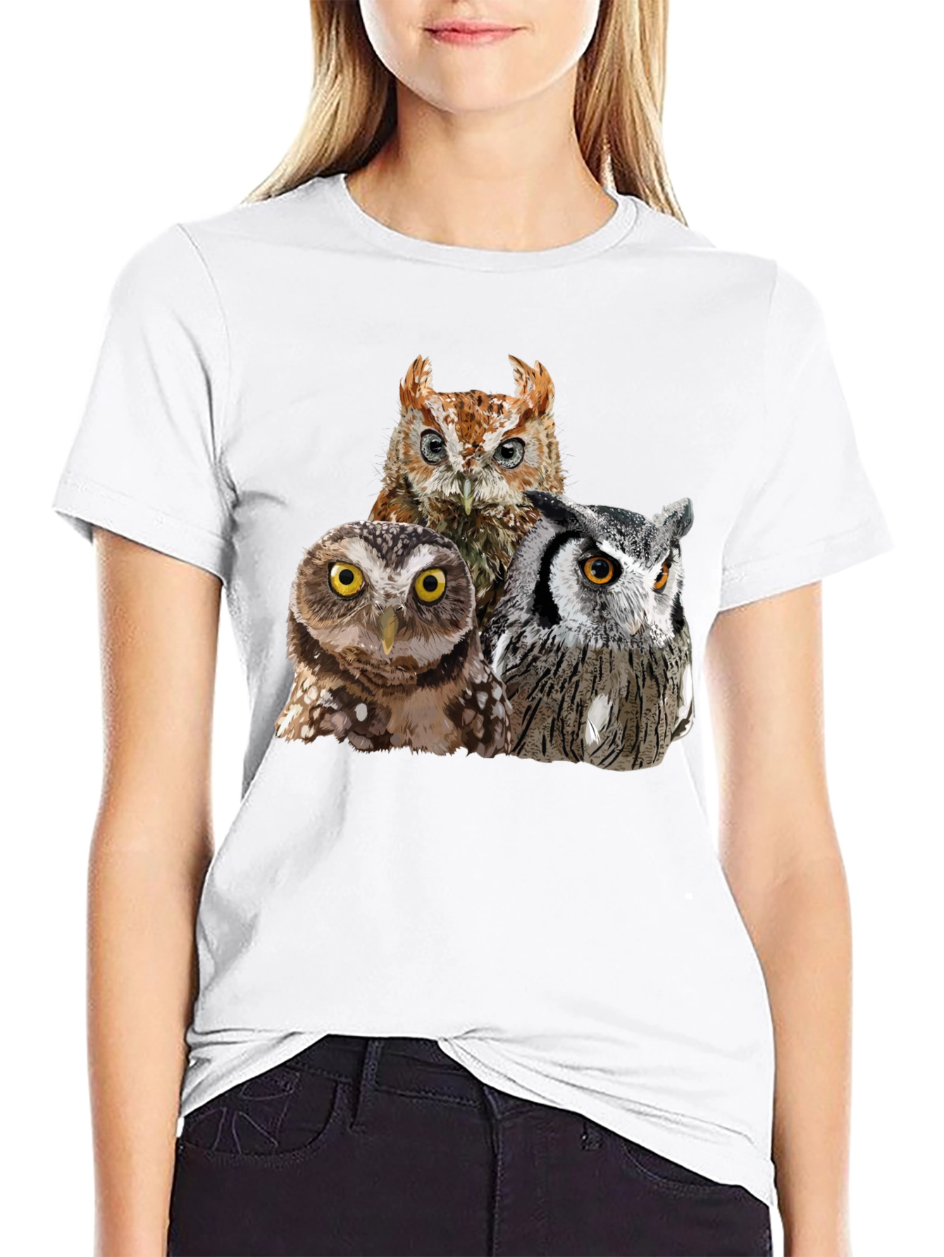Owl Trio Graphic T-Shirt - Black Cotton Tee