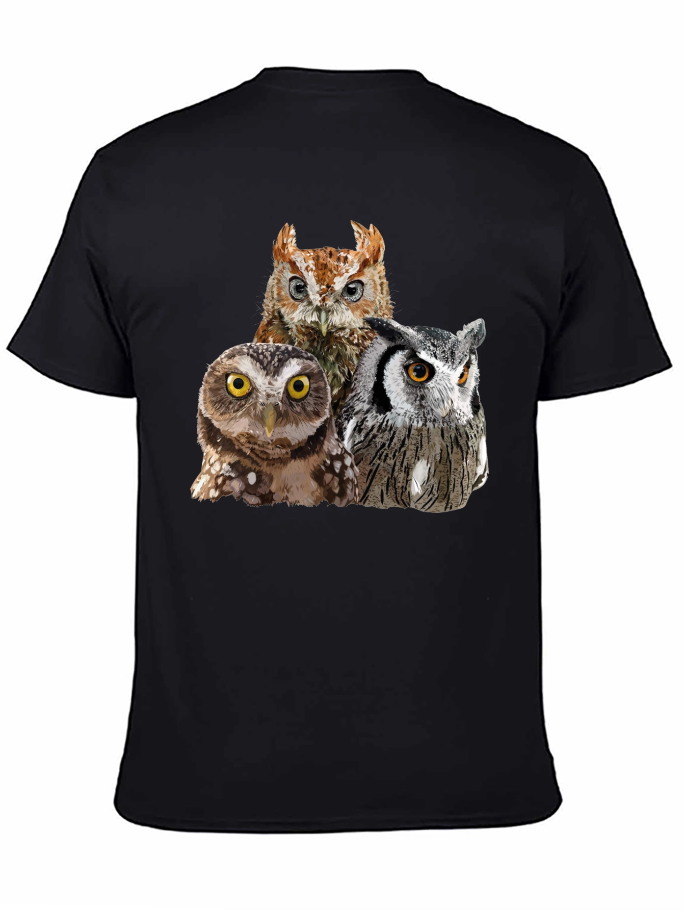 Owl Trio Graphic T-Shirt - Black Cotton Tee