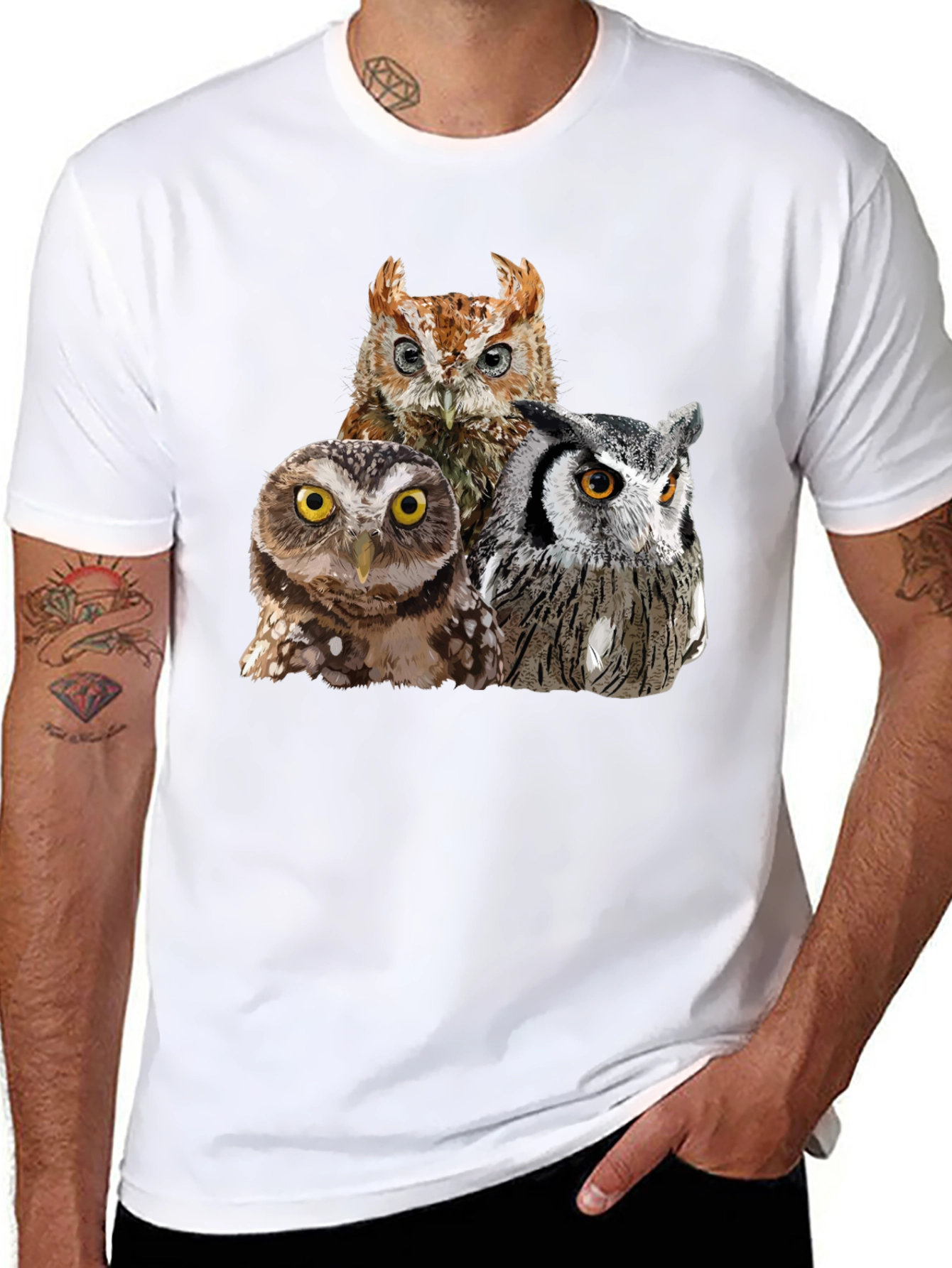 Owl Trio Graphic T-Shirt - Black Cotton Tee