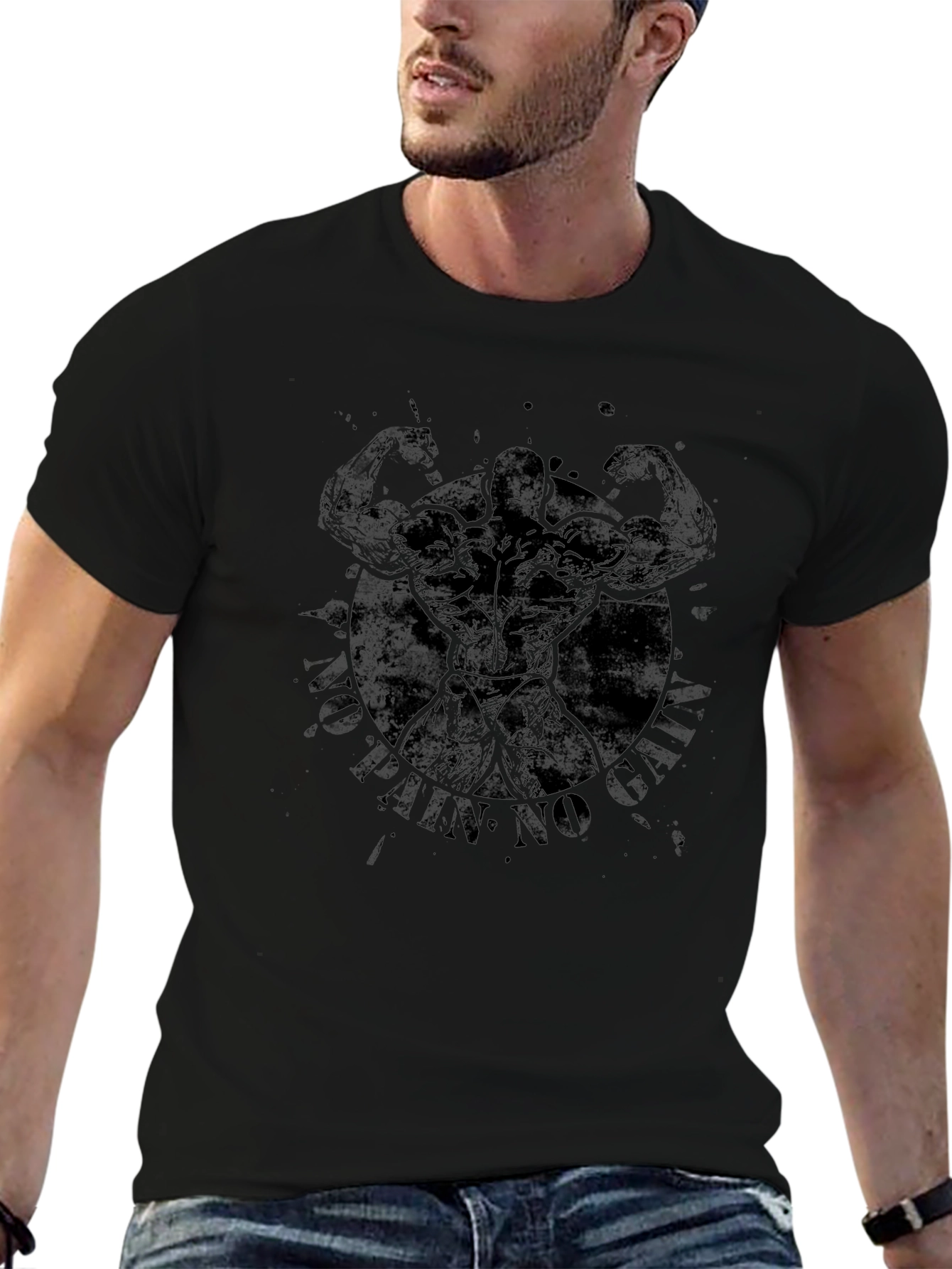 No Pain No Gains Bodybuilder Graphic T-Shirt