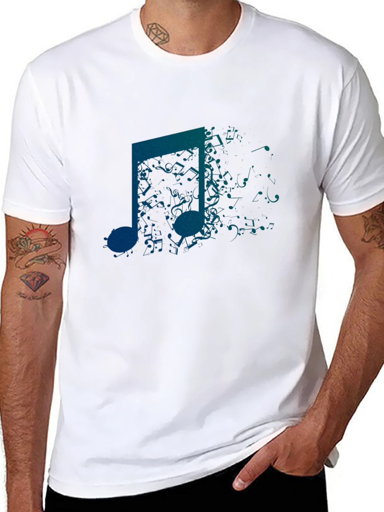 Mens Black Graphic Tee: Music Note Design