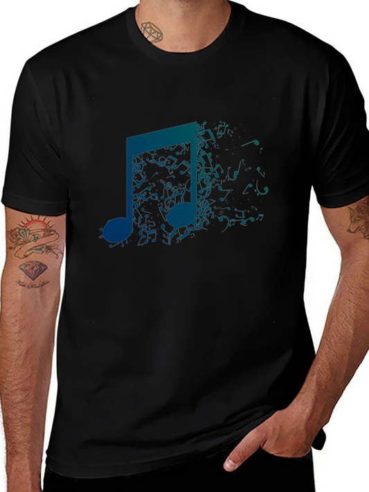 Mens Black Graphic Tee: Music Note Design