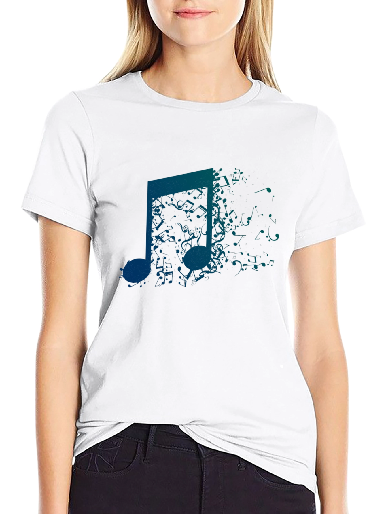 Mens Black Graphic Tee: Music Note Design