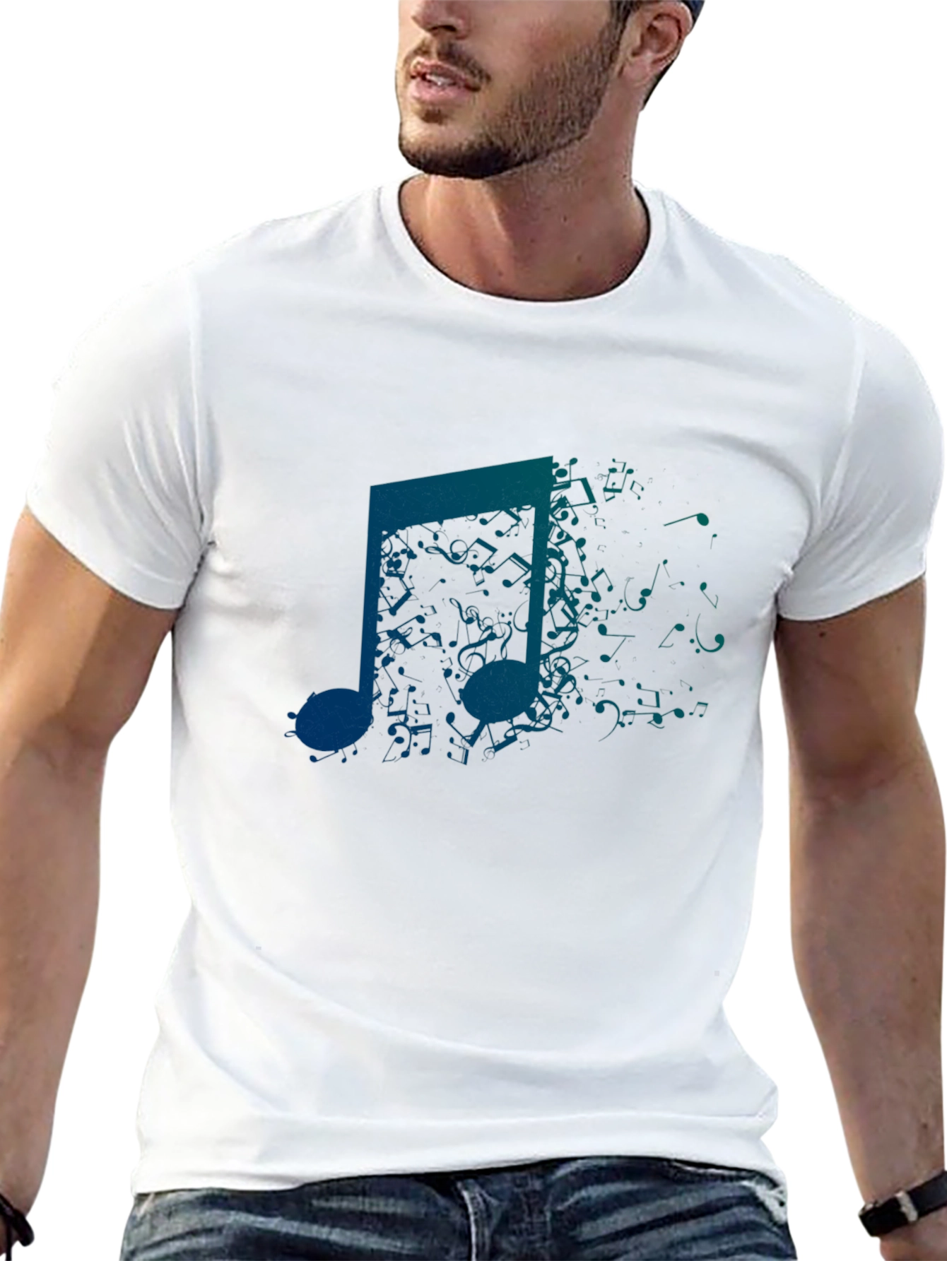 Mens Black Graphic Tee: Music Note Design