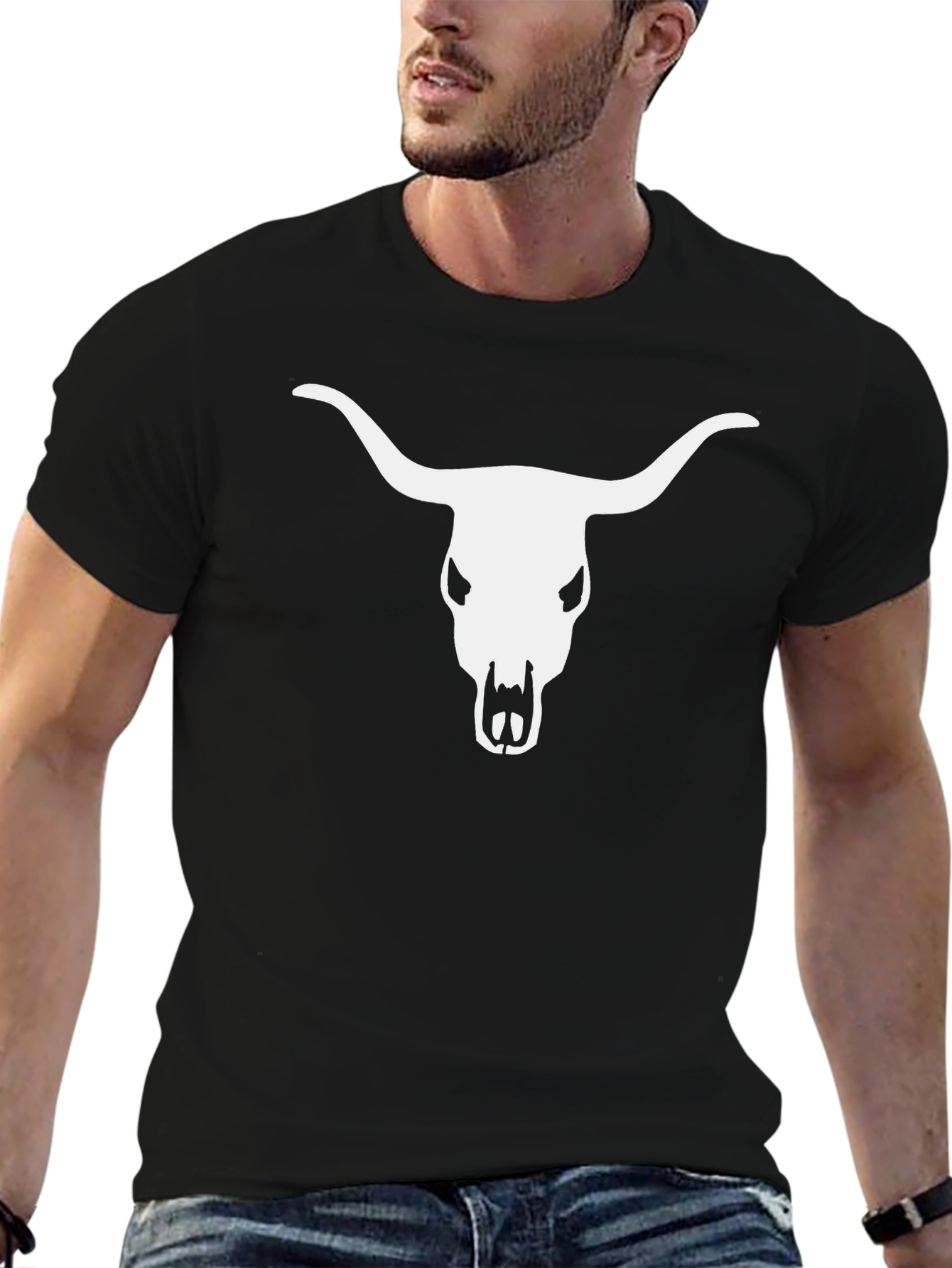 Bull Skull Graphic Tee - Black Cotton T-Shirt