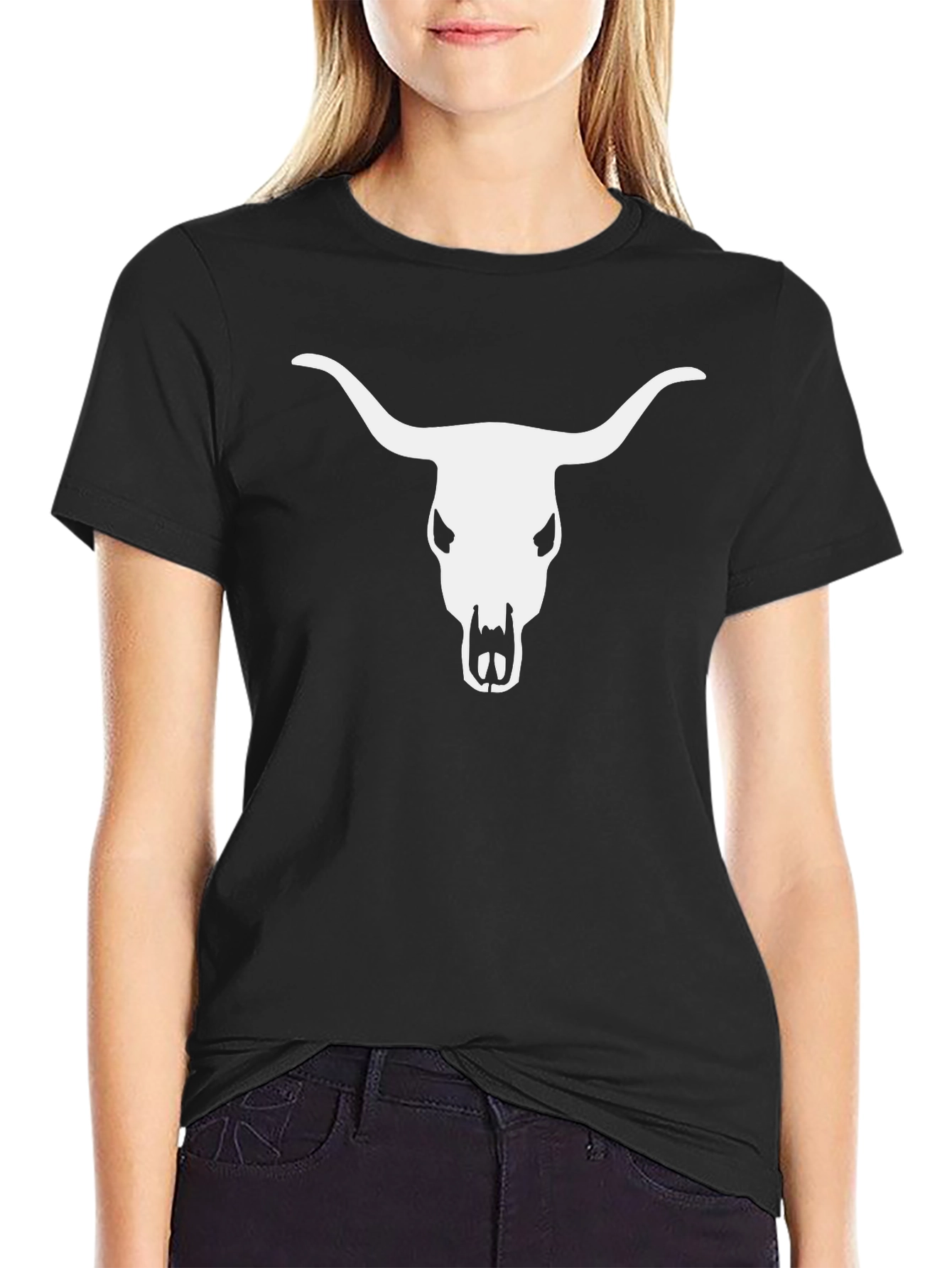 Bull Skull Graphic Tee - Black Cotton T-Shirt