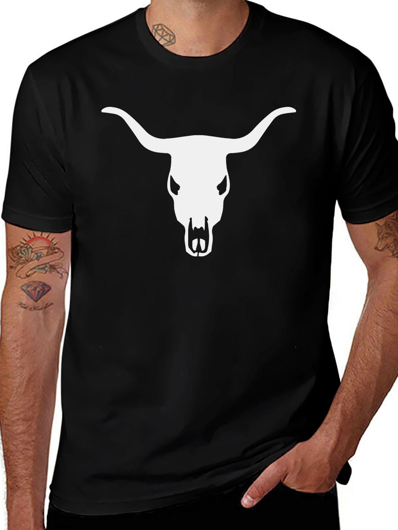 Bull Skull Graphic Tee - Black Cotton T-Shirt