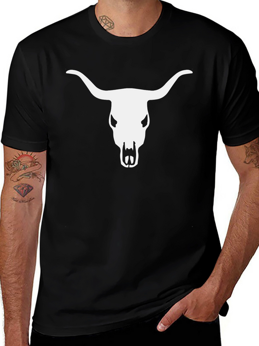 Bull Skull Graphic Tee - Black Cotton T-Shirt