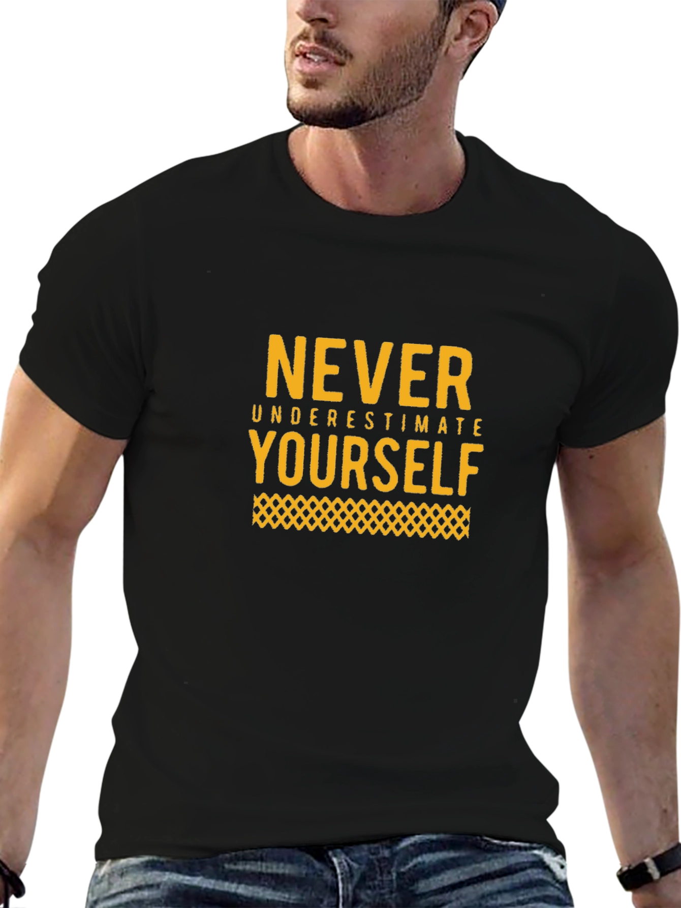 Motivational Black T-Shirt: Never Underestimate Yourself