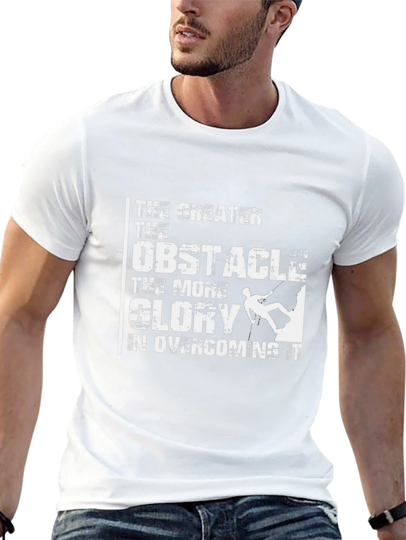 Motivational Climbing T-Shirt: Greater Obstacle More Glory