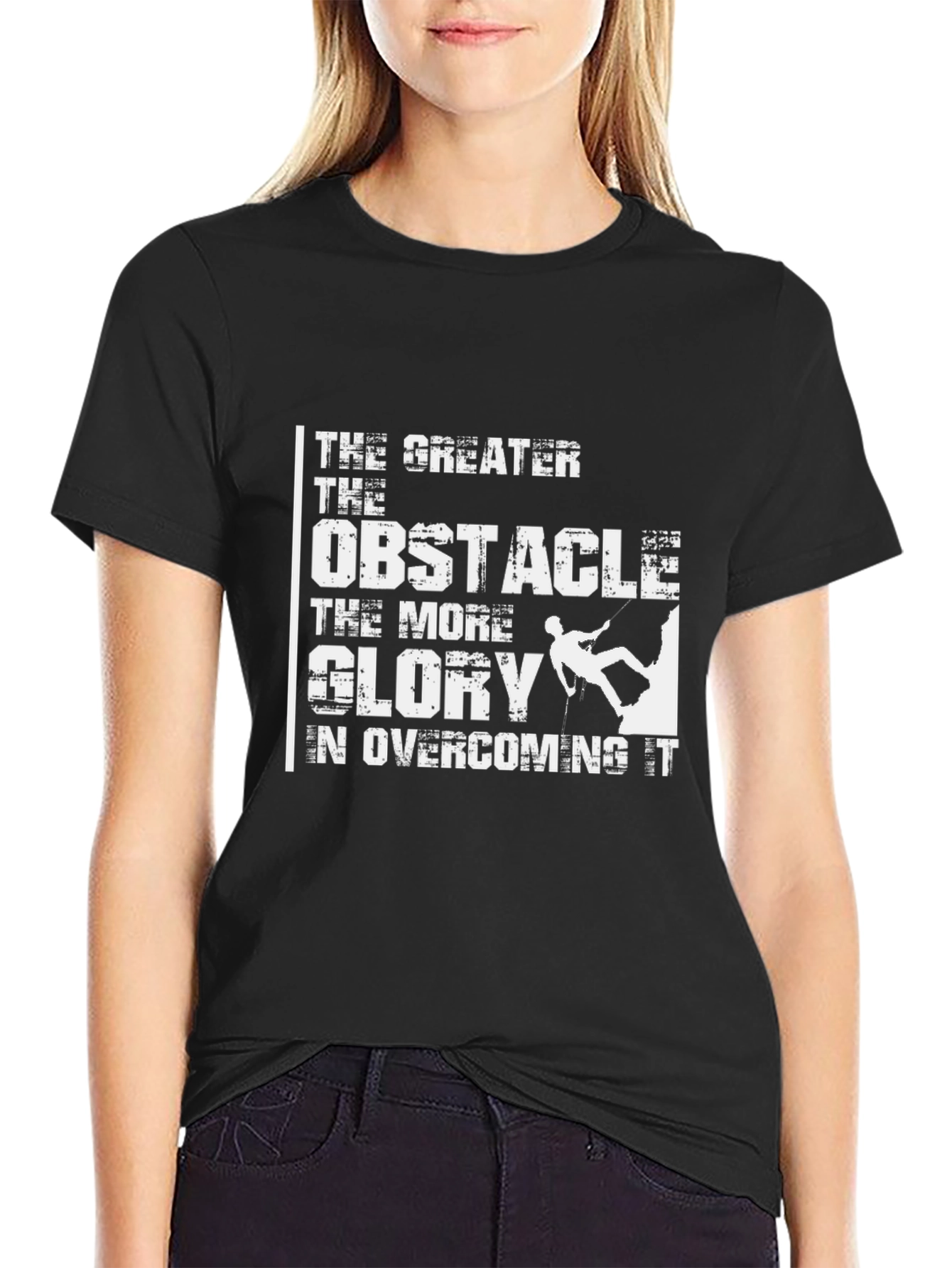 Motivational Climbing T-Shirt: Greater Obstacle More Glory
