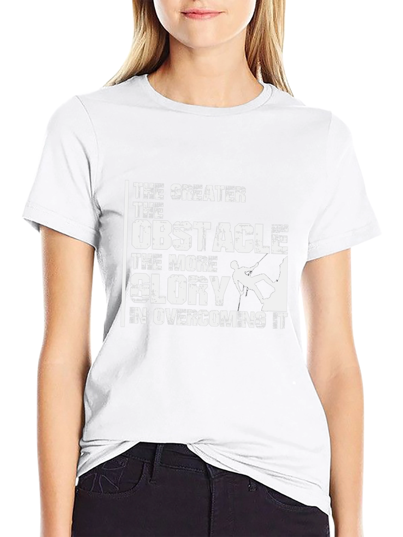 Motivational Climbing T-Shirt: Greater Obstacle More Glory