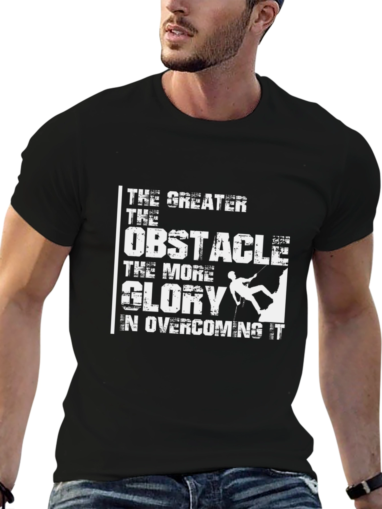 Motivational Climbing T-Shirt: Greater Obstacle More Glory