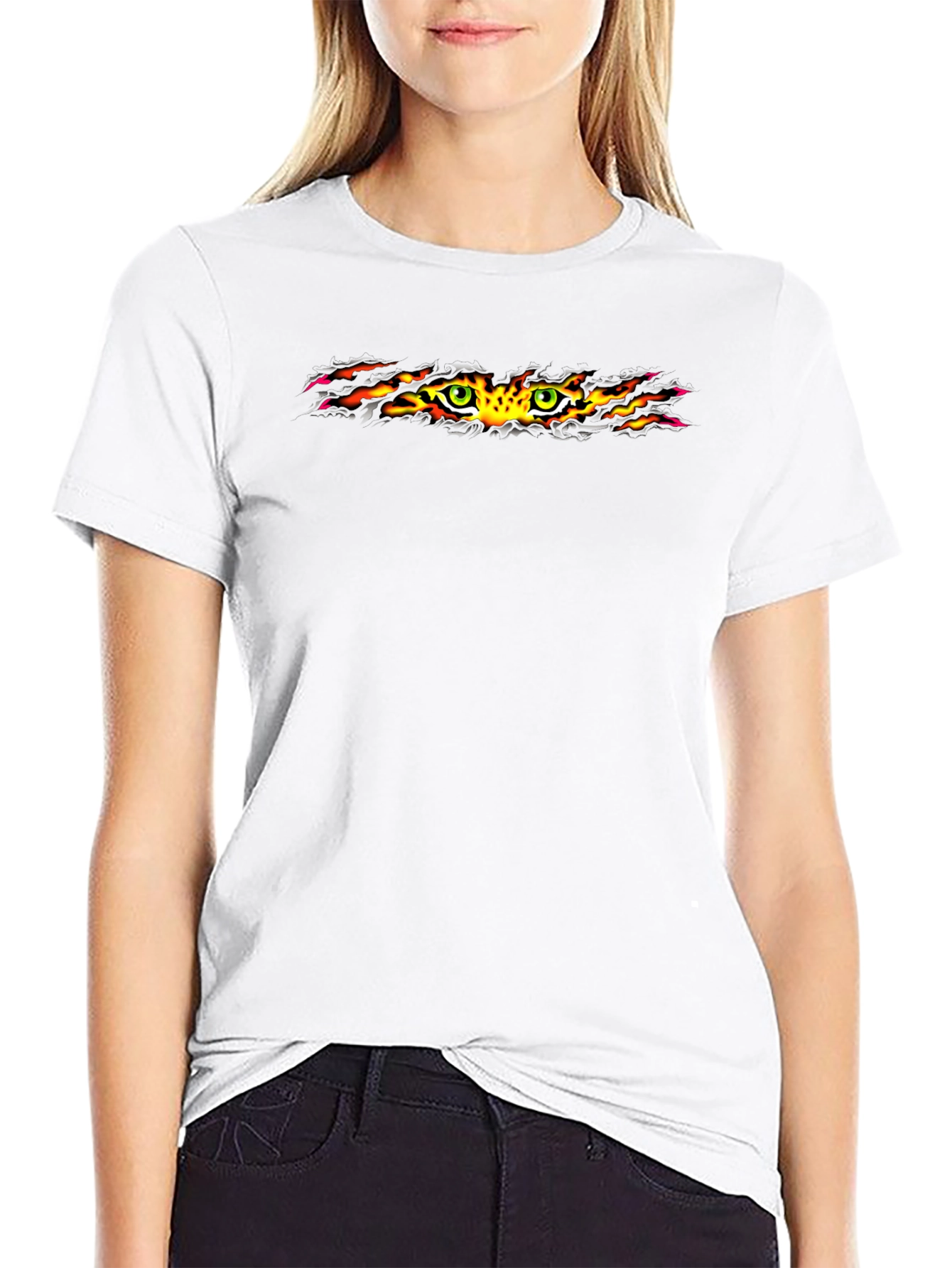 Fiery Eyes Graphic Tee - Bold Black T-Shirt