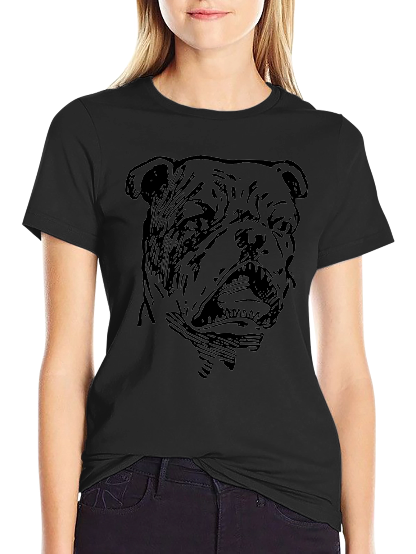 Bulldog Graphic Print Black T-Shirt