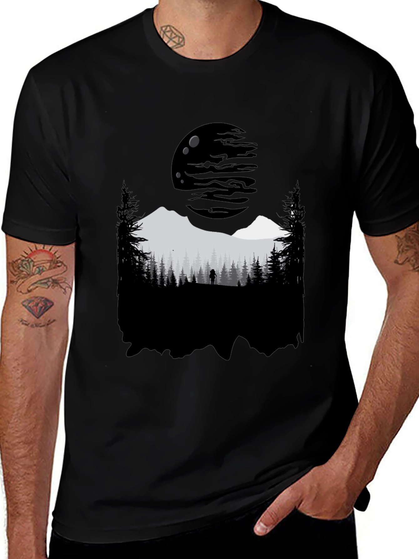 Nature Silhouette Graphic Tee - Black