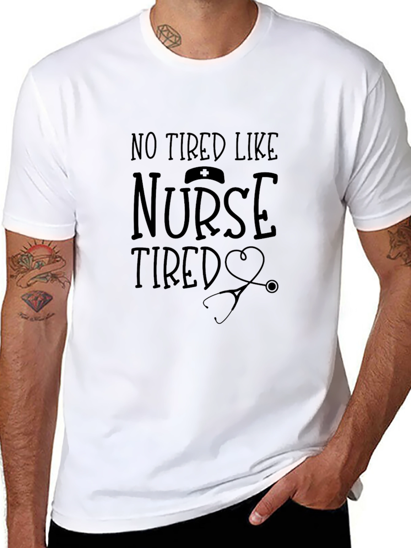 Nurse Tired Graphic Tee - Black Crew Neck T-Shirt