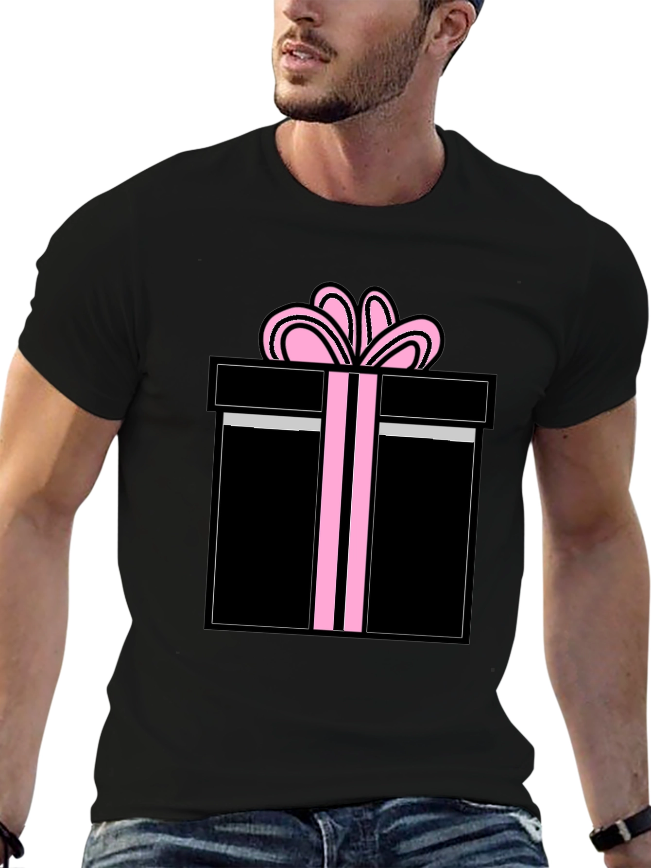 Gift Wrapped T-Shirt - Black with Pink Bow