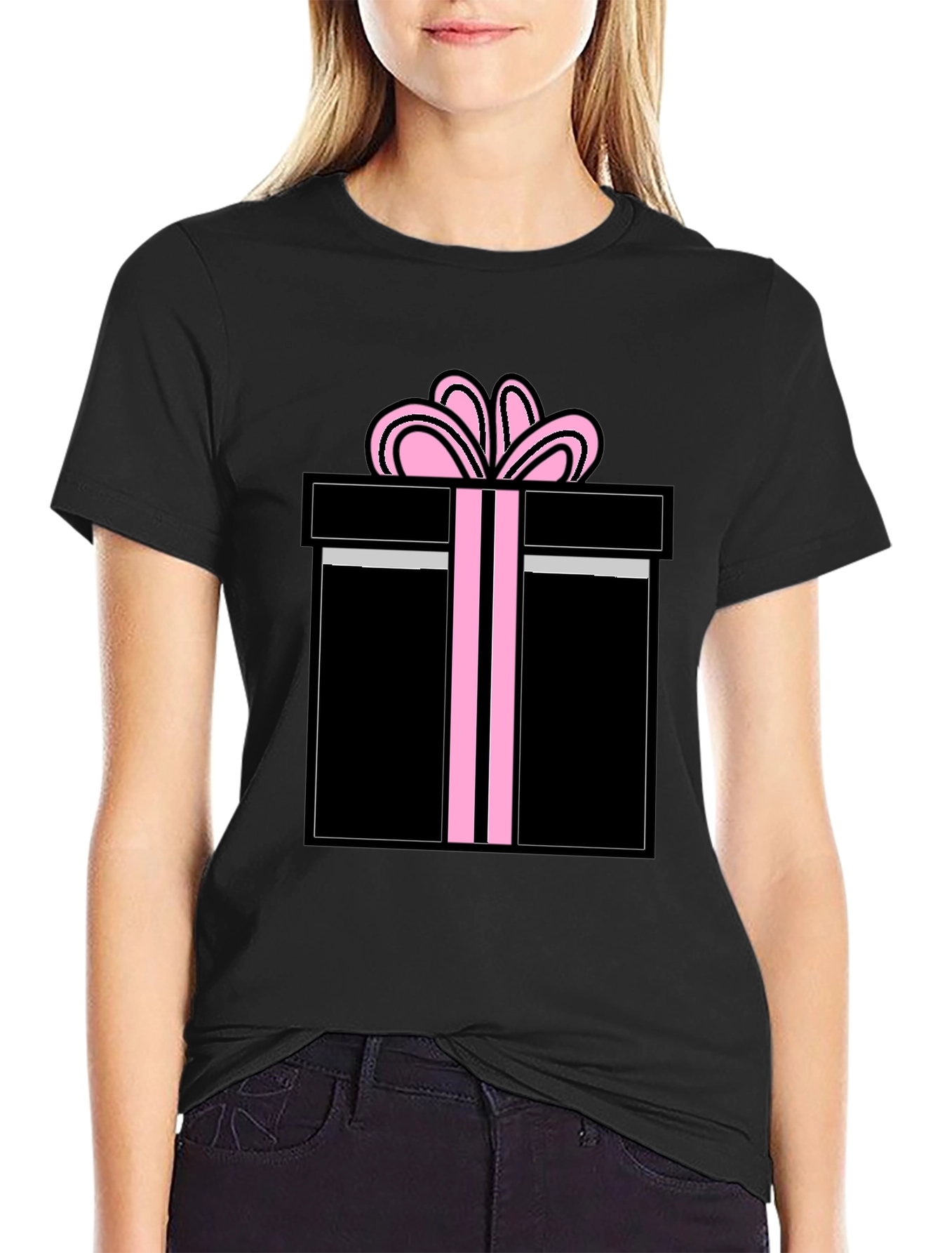 Gift Wrapped T-Shirt - Black with Pink Bow
