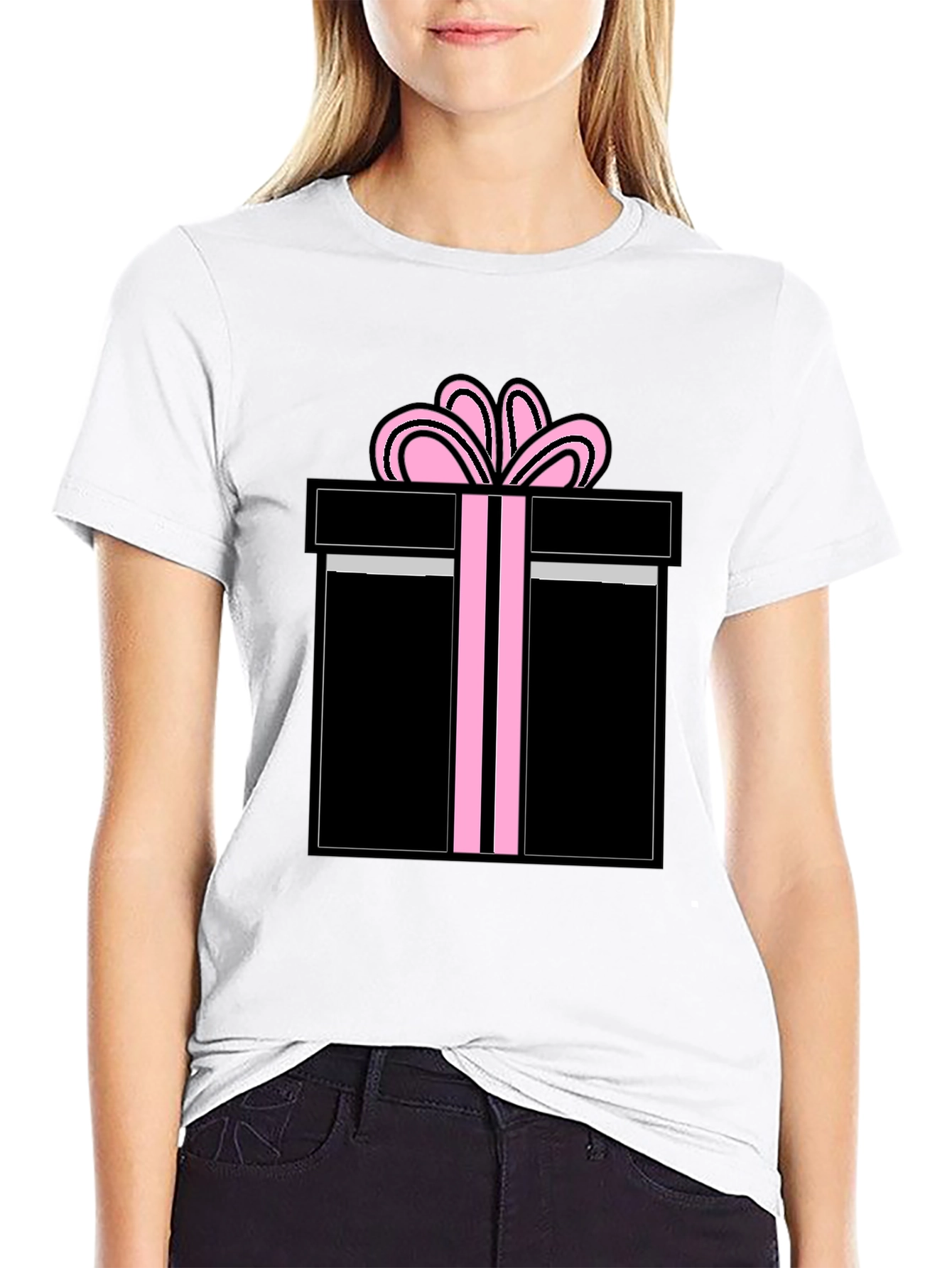 Gift Wrapped T-Shirt - Black with Pink Bow