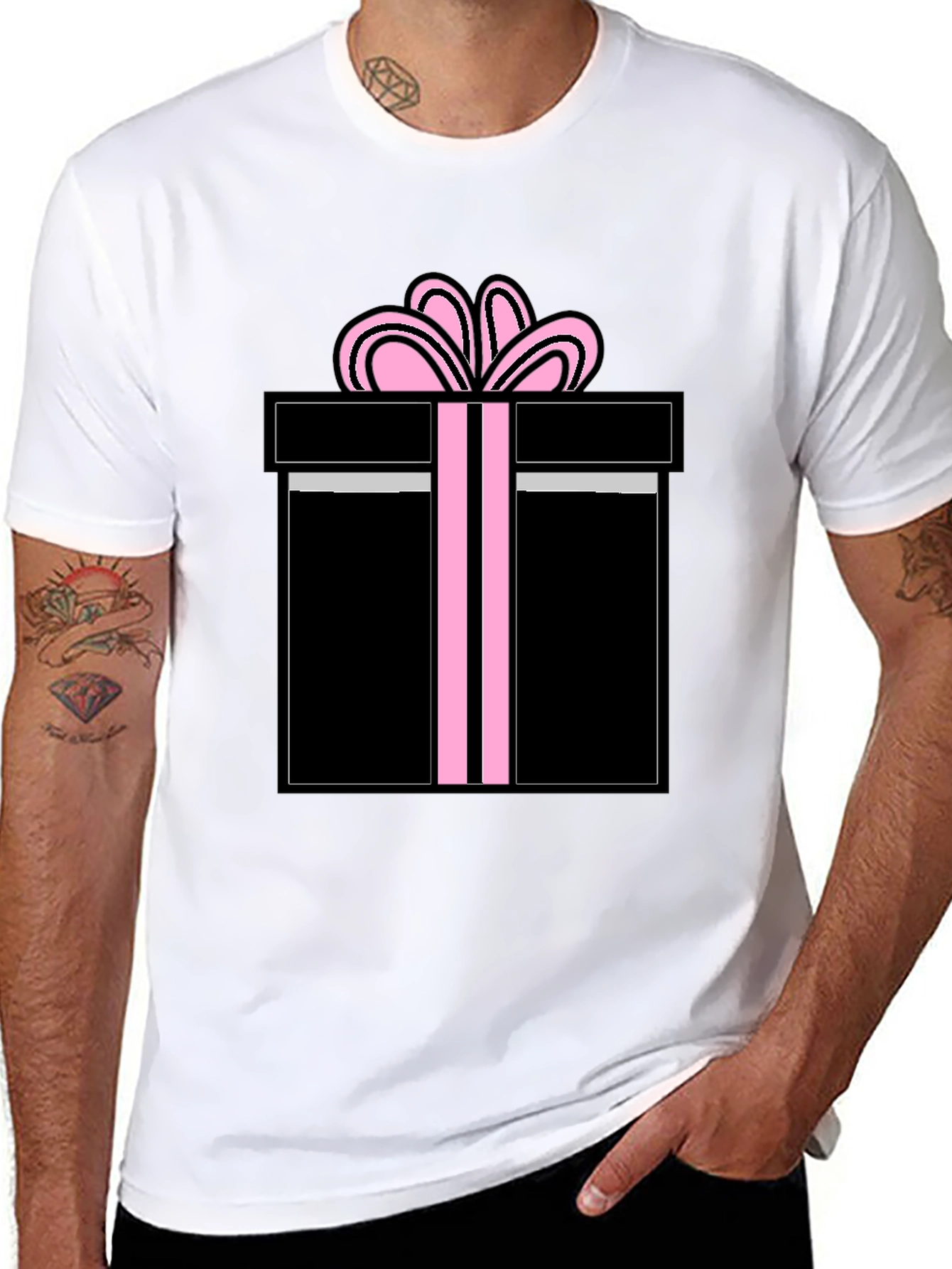 Gift Wrapped T-Shirt - Black with Pink Bow