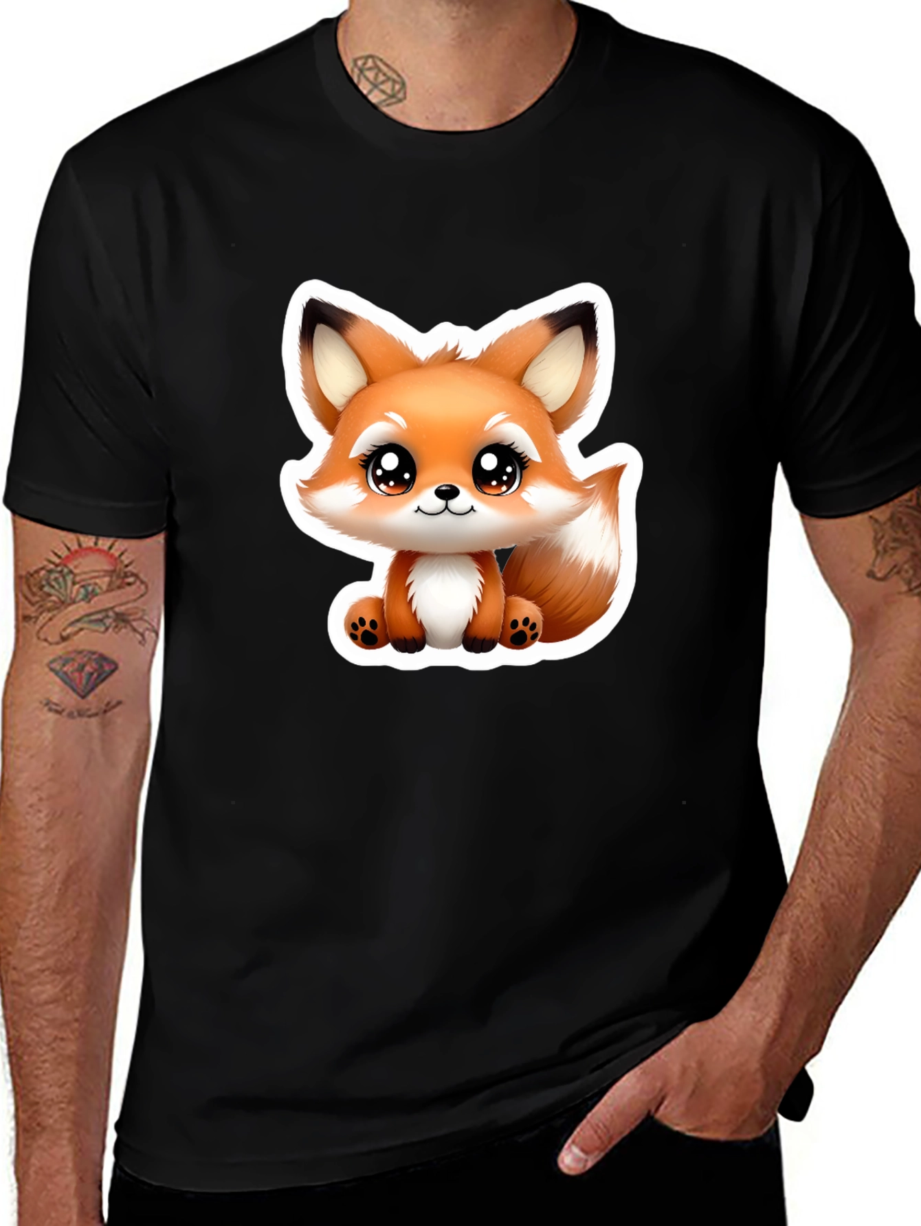 Cute Fox Graphic Tee - Soft Black Cotton Blend