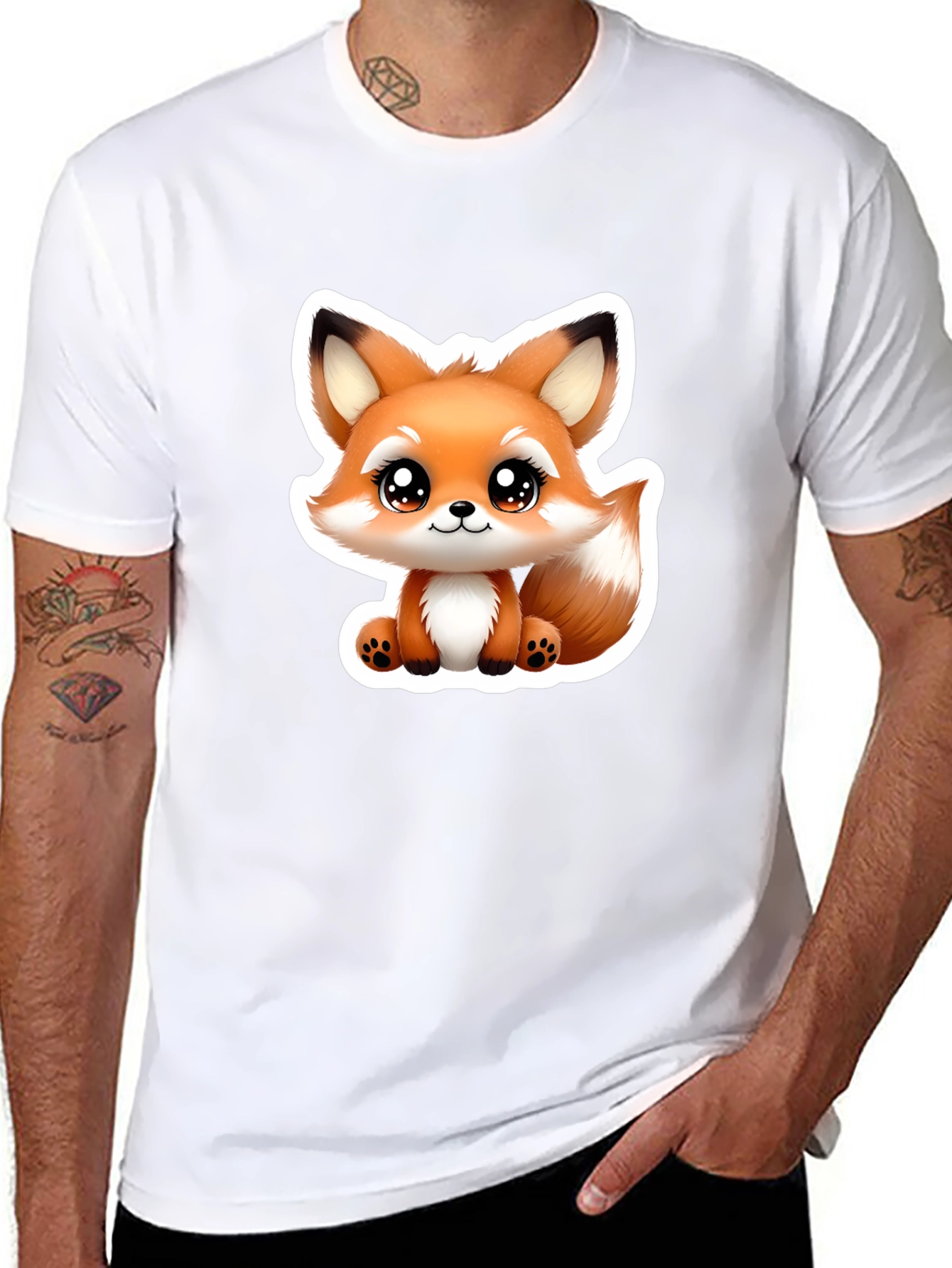 Cute Fox Graphic Tee - Soft Black Cotton Blend
