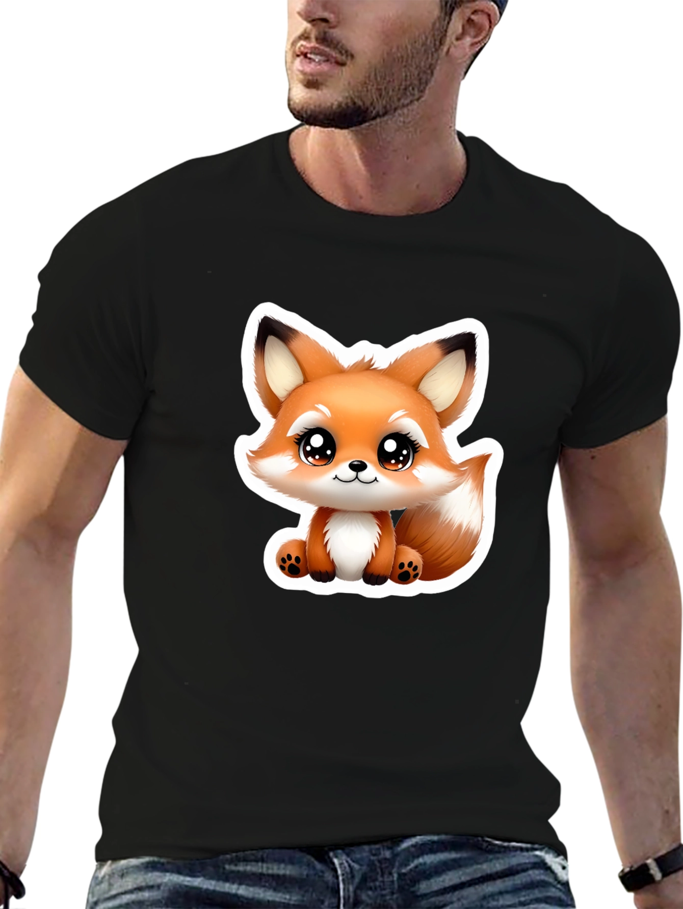 Cute Fox Graphic Tee - Soft Black Cotton Blend