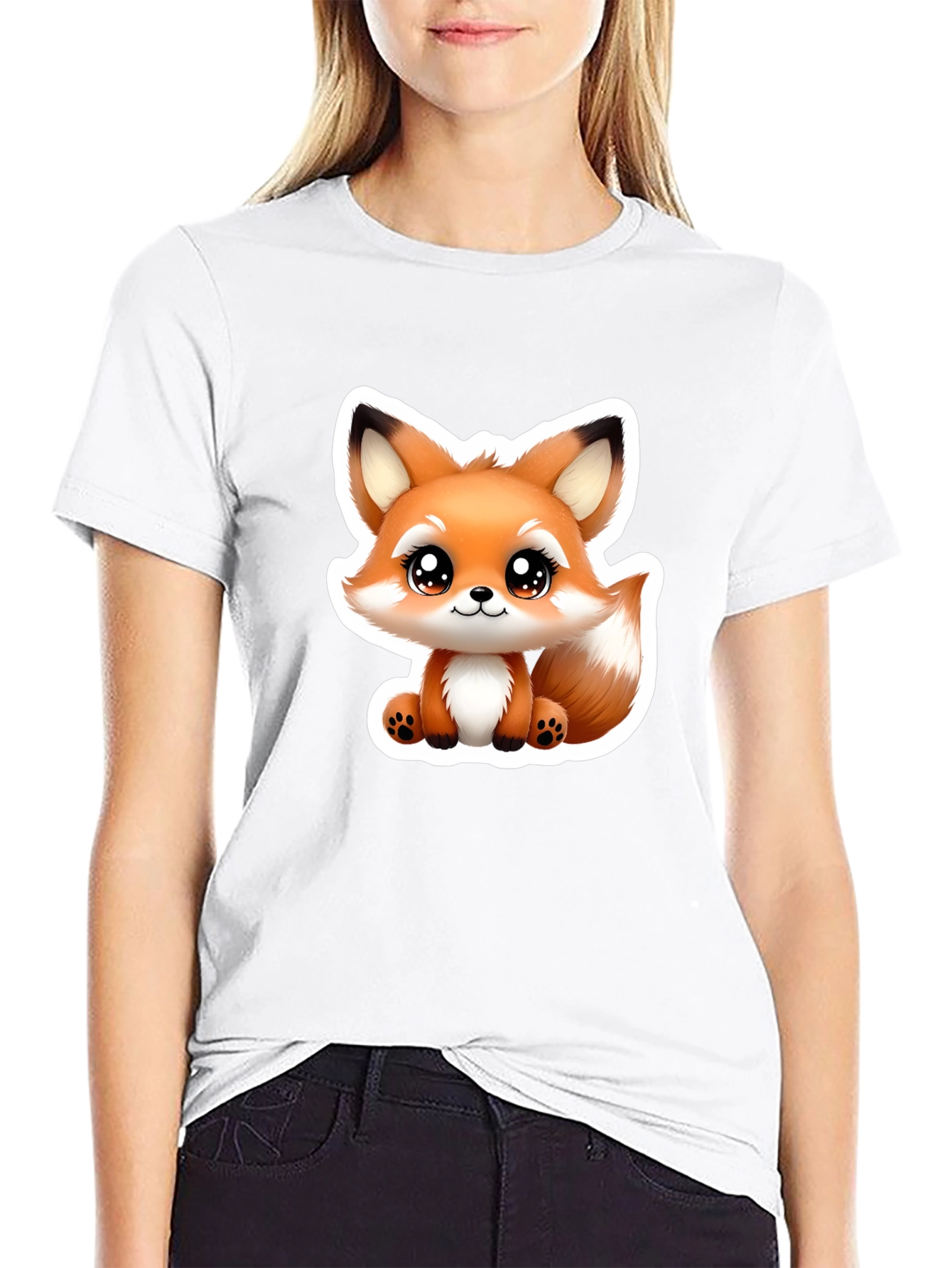 Cute Fox Graphic Tee - Soft Black Cotton Blend