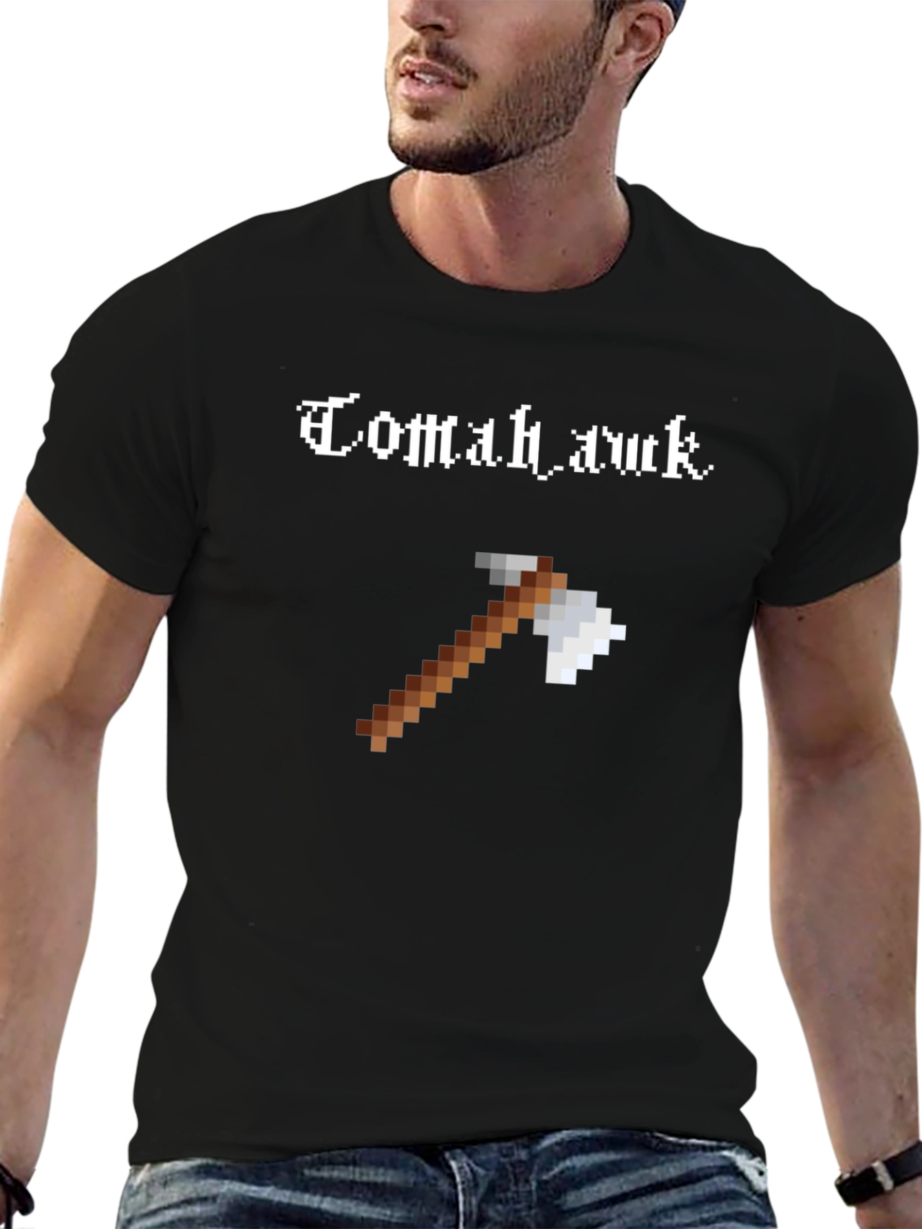Tomahawk Axe Pixel Art Black T-Shirt