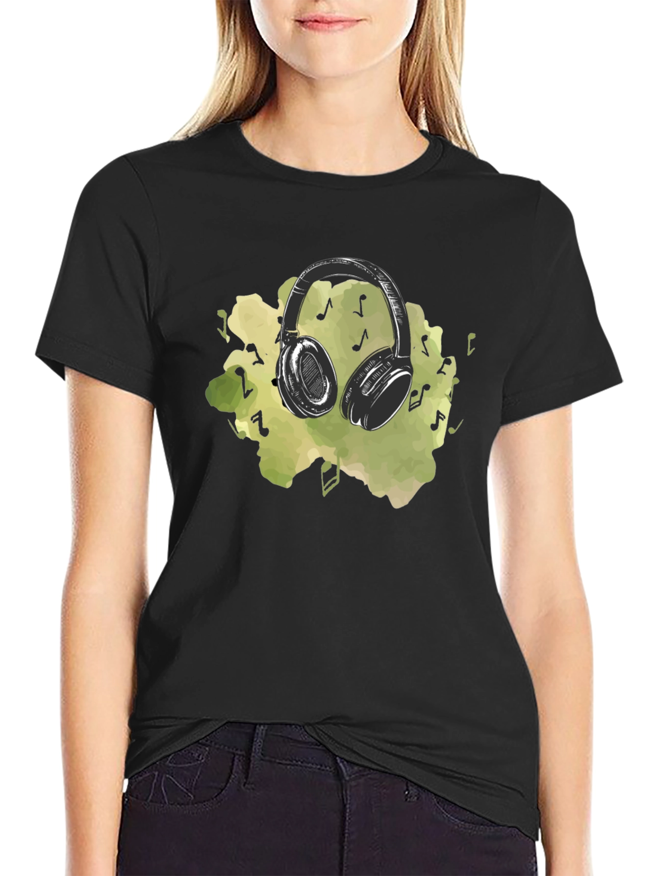 Music Lovers Headphones Graphic Tee - Black
